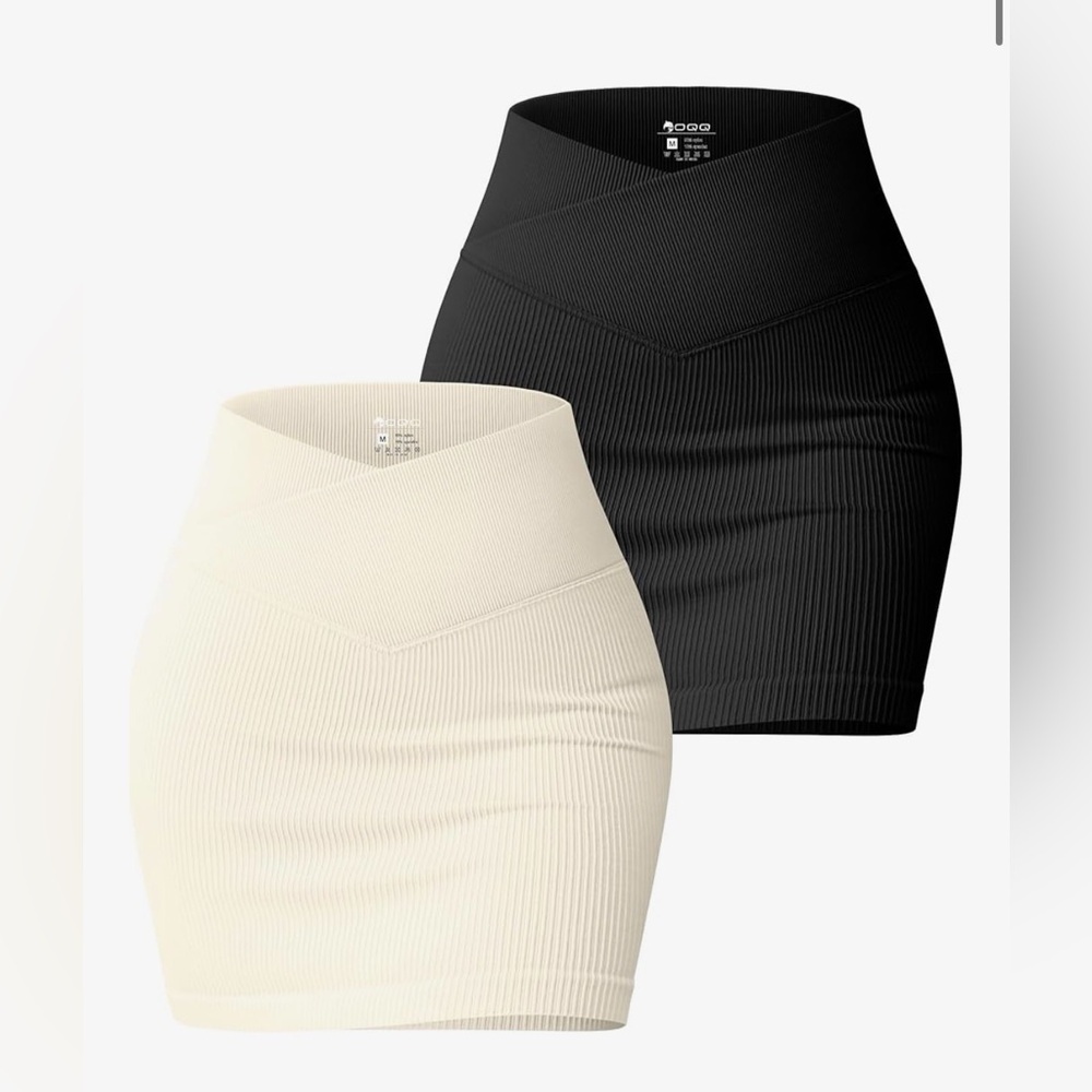 TWO Pack OQQ High Waist Crossover Ribbed Skirts Size Medium NWOT